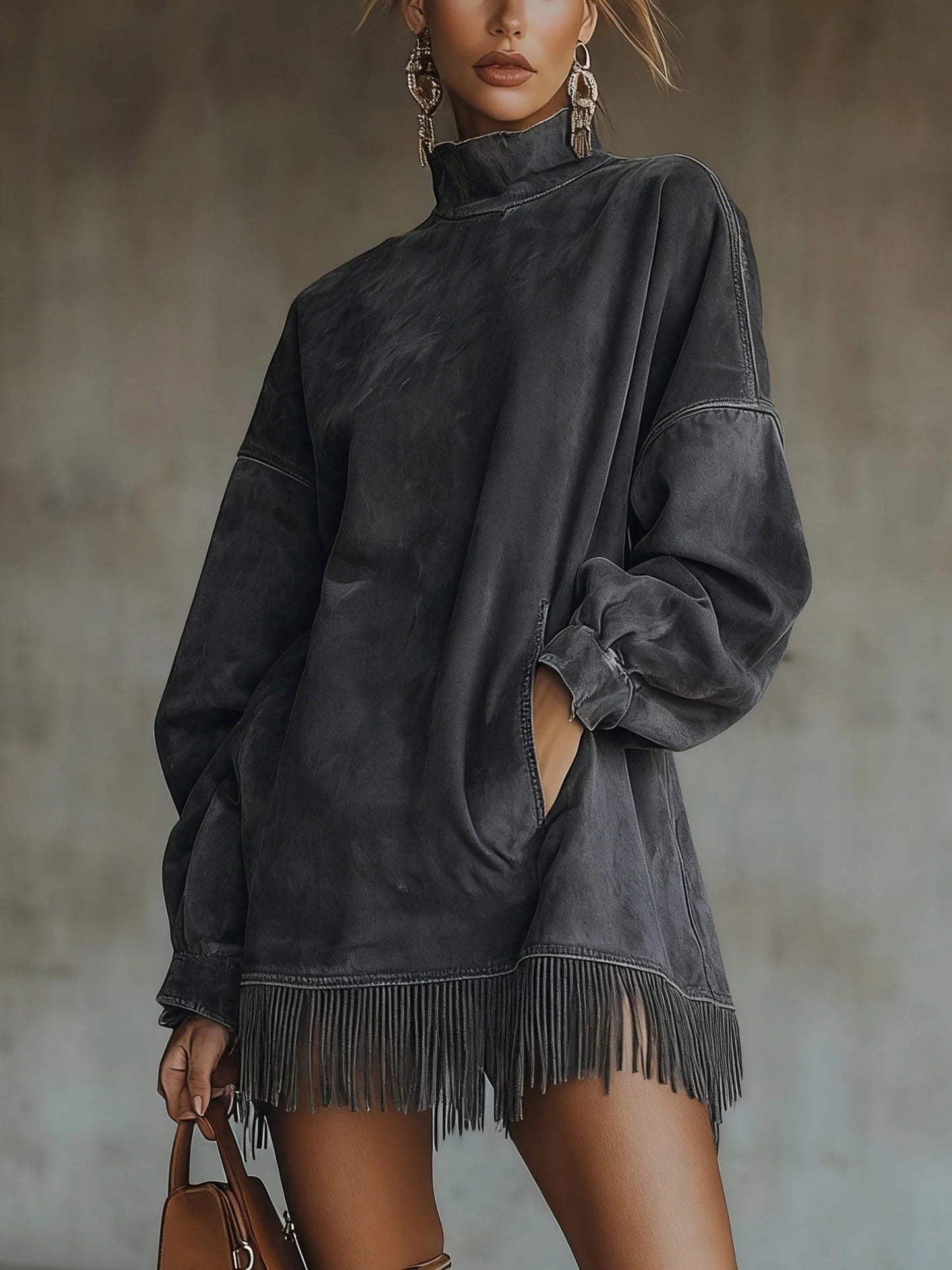 Ottavia | Cappotto corto in camoscio con frange