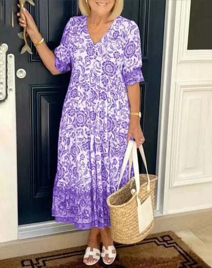 Francesca | Elegante abito a fiori con scollo a V