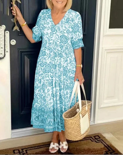 Francesca | Elegante abito a fiori con scollo a V
