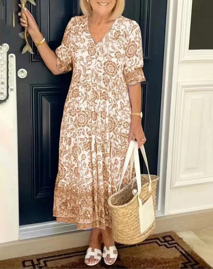Francesca | Elegante abito a fiori con scollo a V