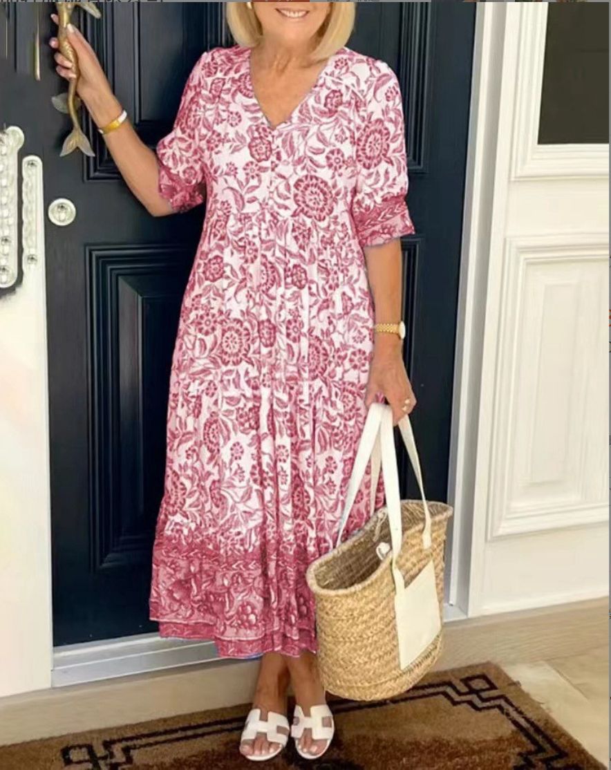 Francesca | Elegante abito a fiori con scollo a V