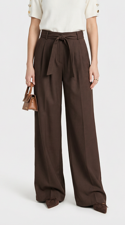 Nalo - Tie-Strap Pleated Wide-Legs Brown
