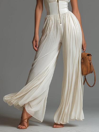 Valentina | Tuta plissettata in chiffon bianco con maniche a kimono