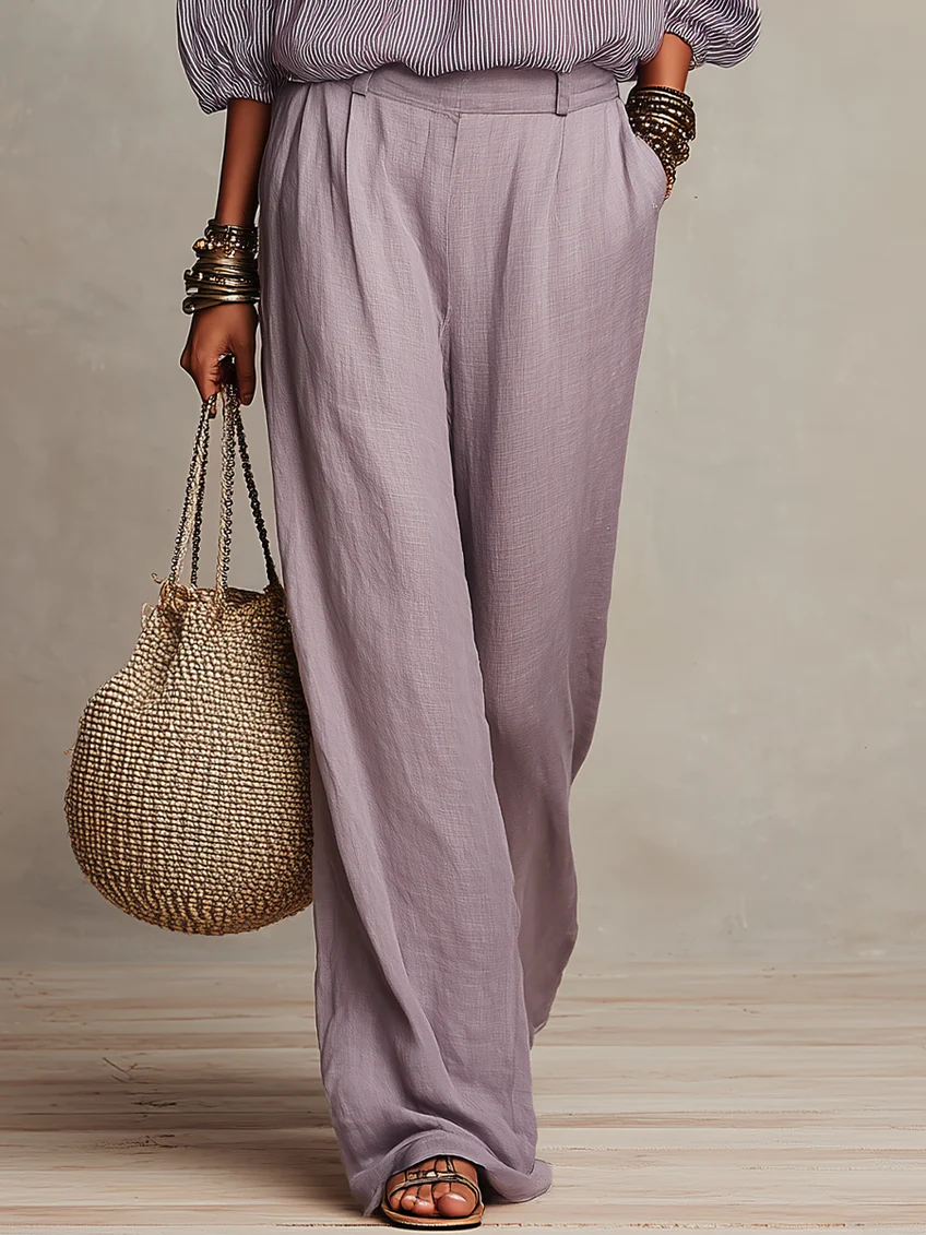 Completo Camicia con Laccio Frontale e Pantaloni a Gamba Larga Lilla