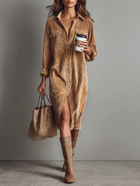 Luciana | Abito camicia in elegante velour