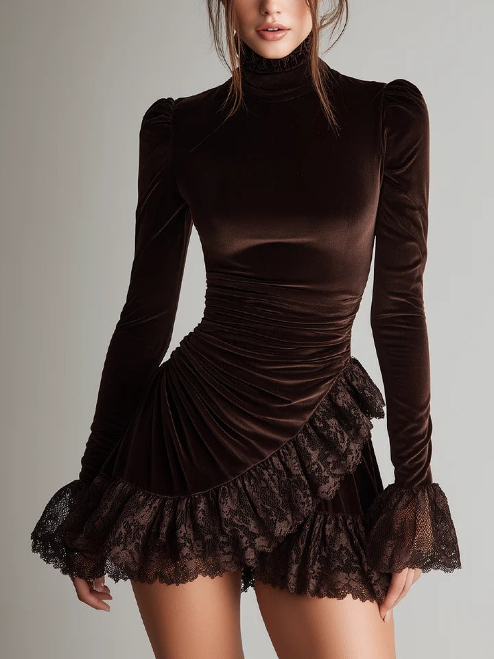 Elisa | Abito mini in velluto con pizzo
