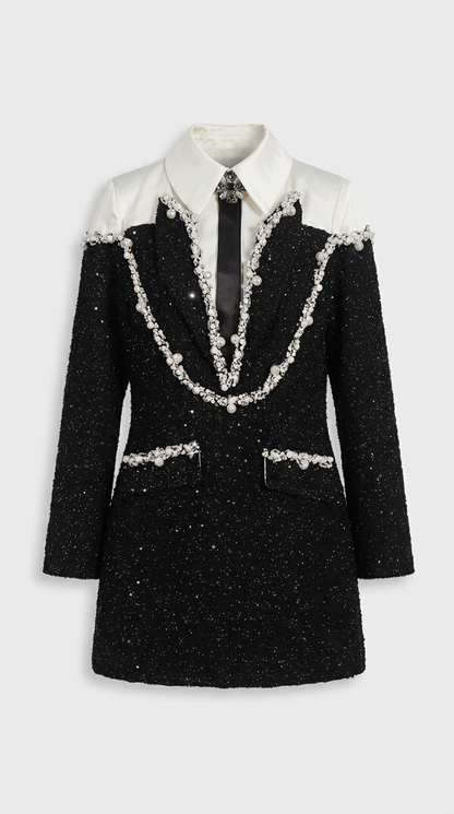 Solace – Spliced Sequin Dress with Pearl-Crystal Accents