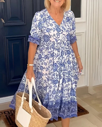 Francesca | Elegante abito a fiori con scollo a V