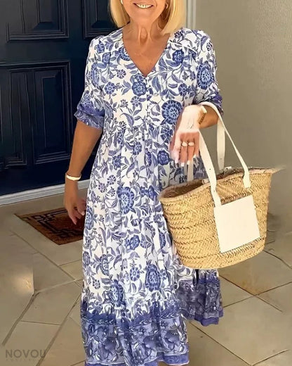 Francesca | Elegante abito a fiori con scollo a V