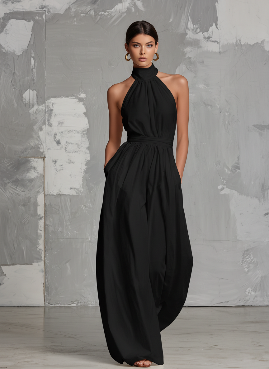 Fiamma | Elegante tuta bianca in tessuto intrecciato con collo halter senza maniche
