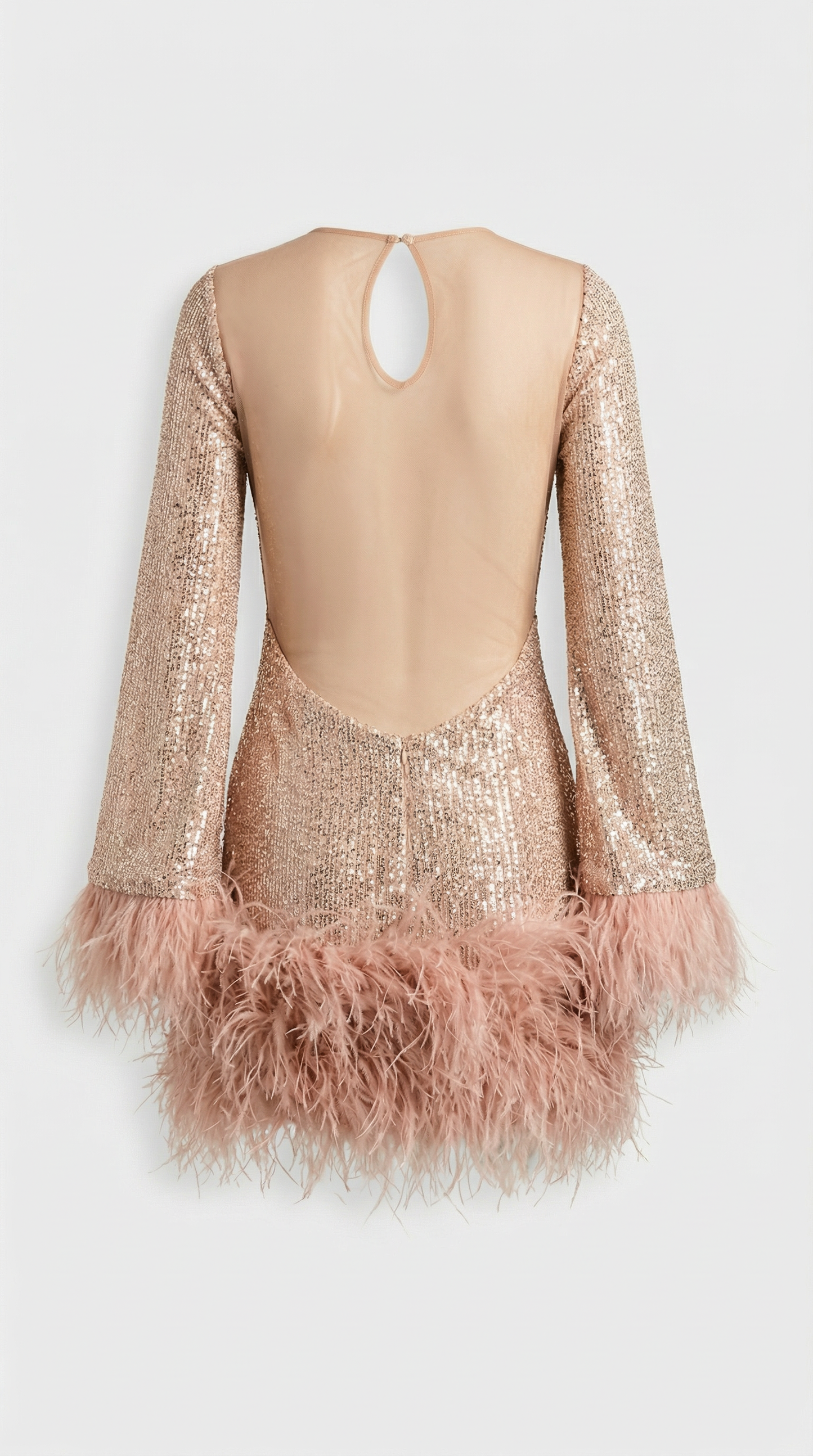 Caspyano - Short Dress with Large Open Back and Feather Accents
