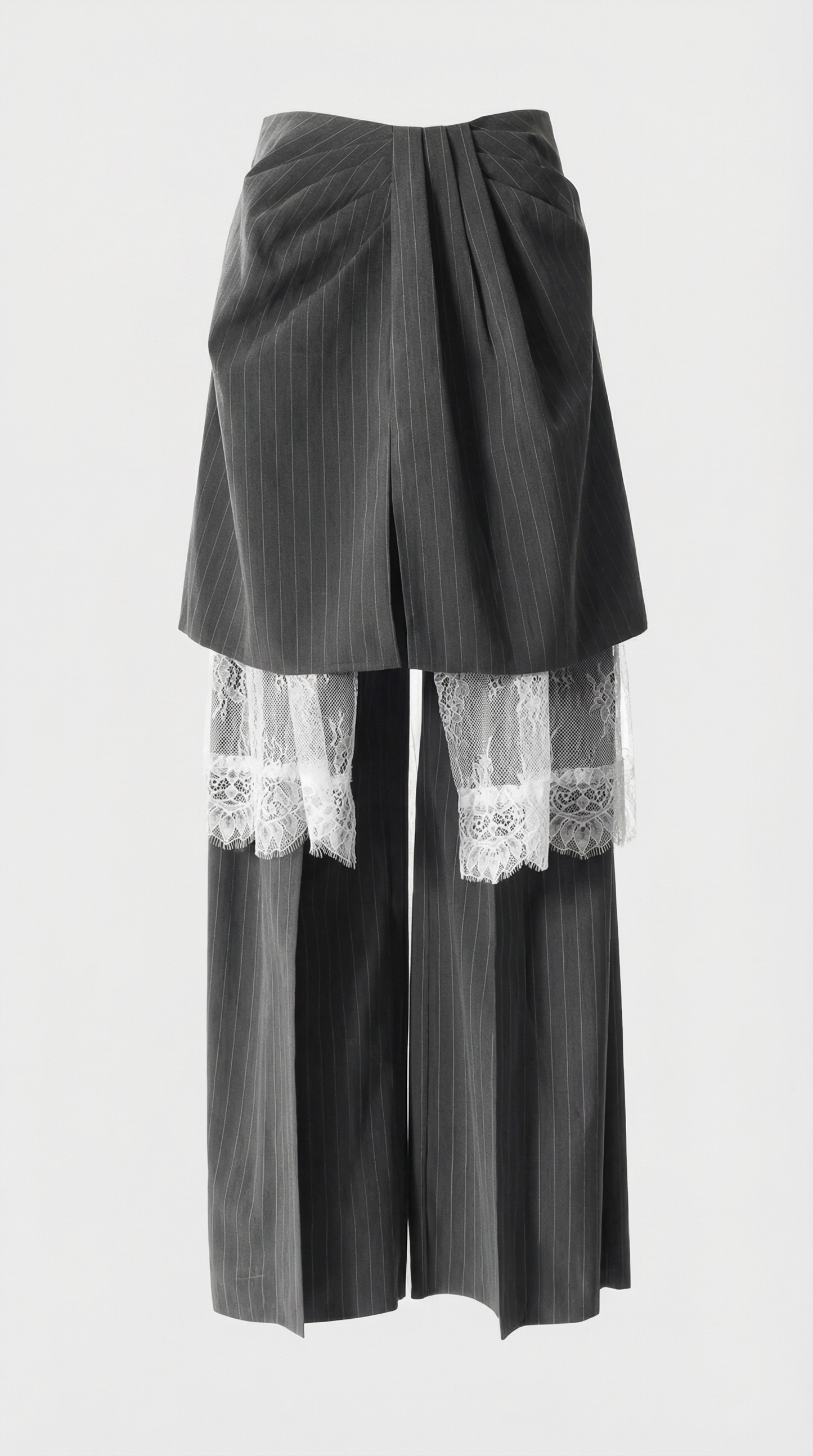 Solenne - Wide-Leg Striped Trousers with an Architectural Overlay Skirt