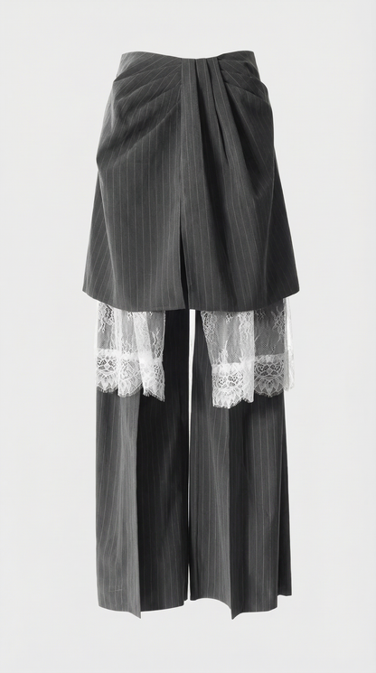 Solenne - Wide-Leg Striped Trousers with an Architectural Overlay Skirt