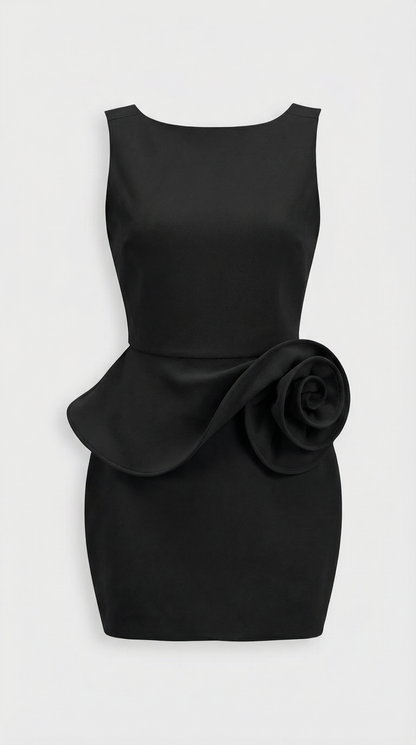 Lumina - Black Backless Dress with Magnifique Rose Accent