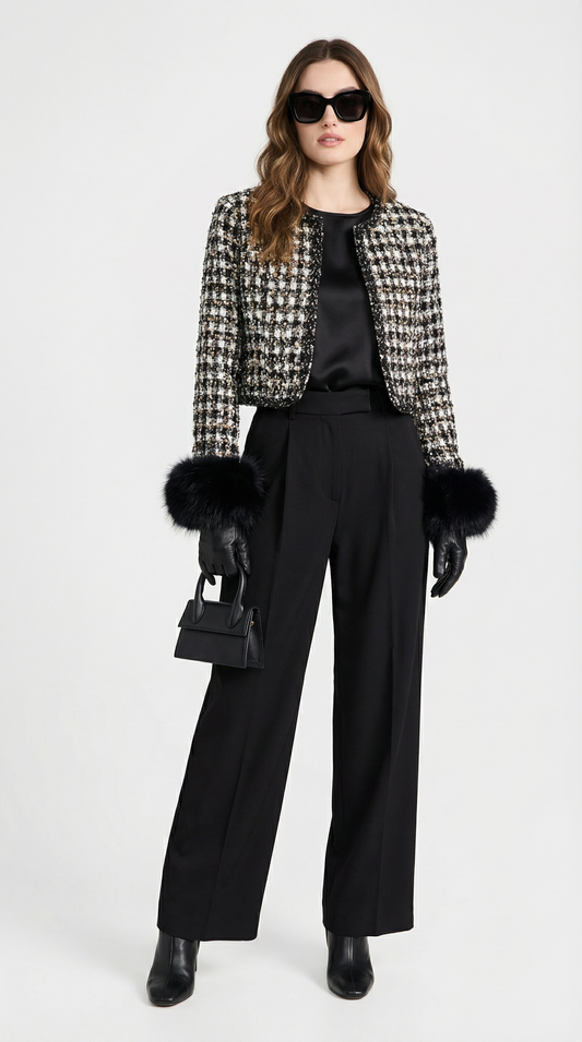 Criss - Chic Cotton Padded Blazer with Vegan Fur Cuff