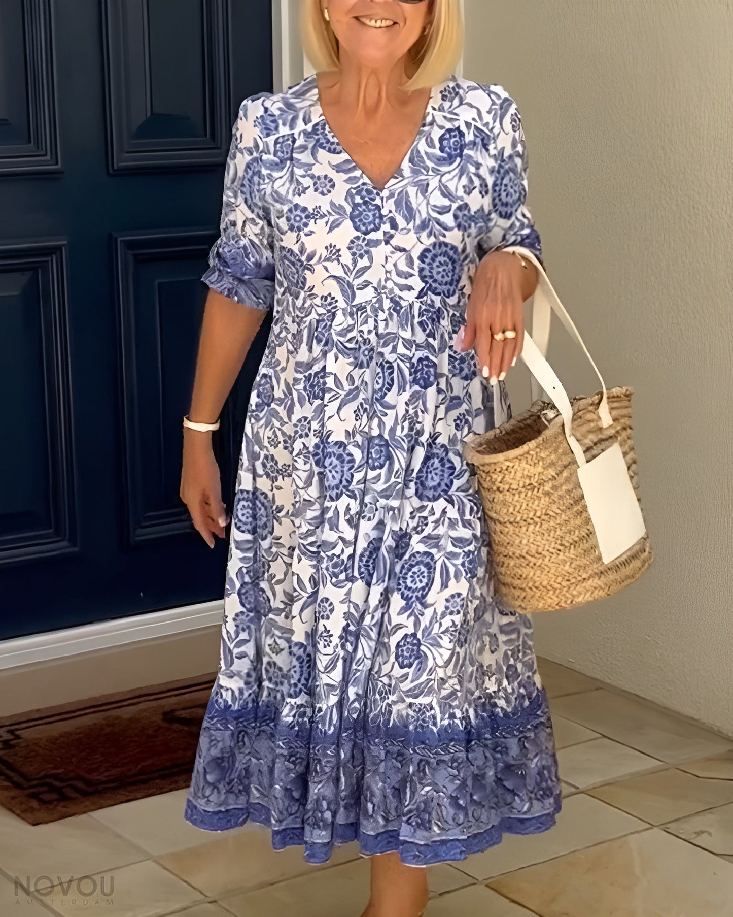 Francesca | Elegante abito a fiori con scollo a V