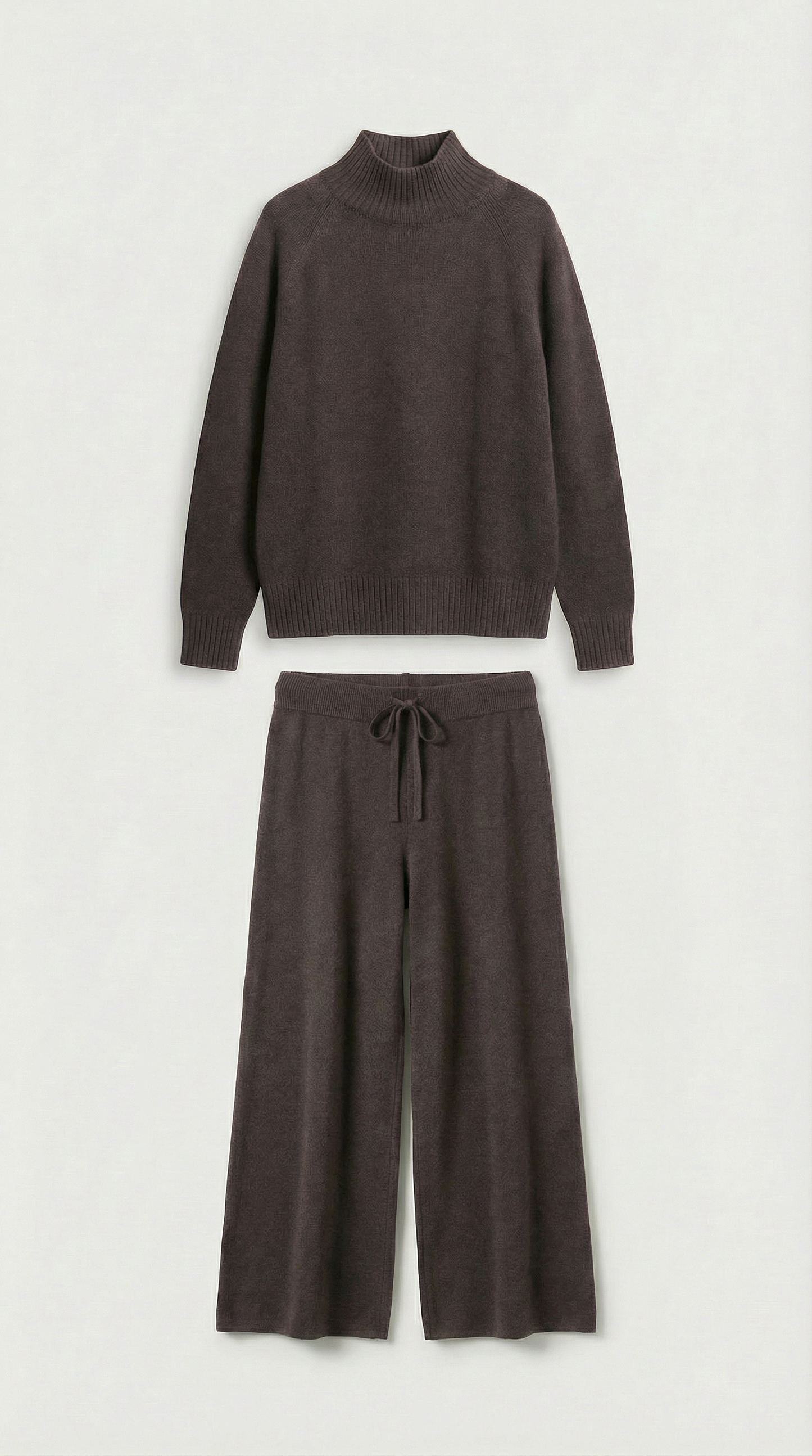 Vilo - 100% Wool Set with Thick Sweater and Wide Pants Brown