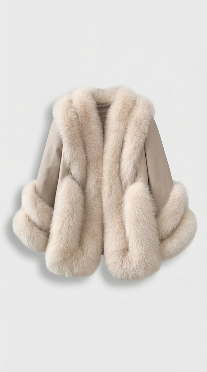 Esker – Fox Fur and Genuine Leather Classic Coat Ivory