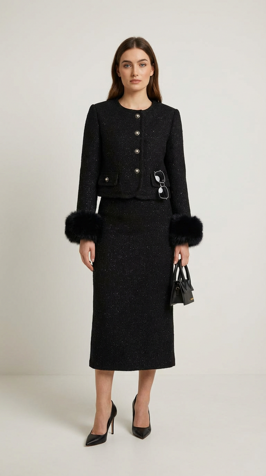 Moraine - Black Stylish Jacket and Half Skirt Set