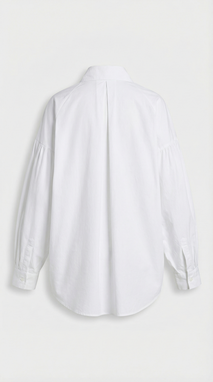 Verito - Loose Long Sleeve Shirt with Pointed Collar and Jewellery Buttons White