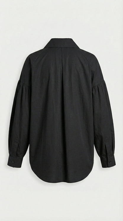 Verito - Loose Long Sleeve Shirt with Pointed Collar and Jewellery Buttons Black