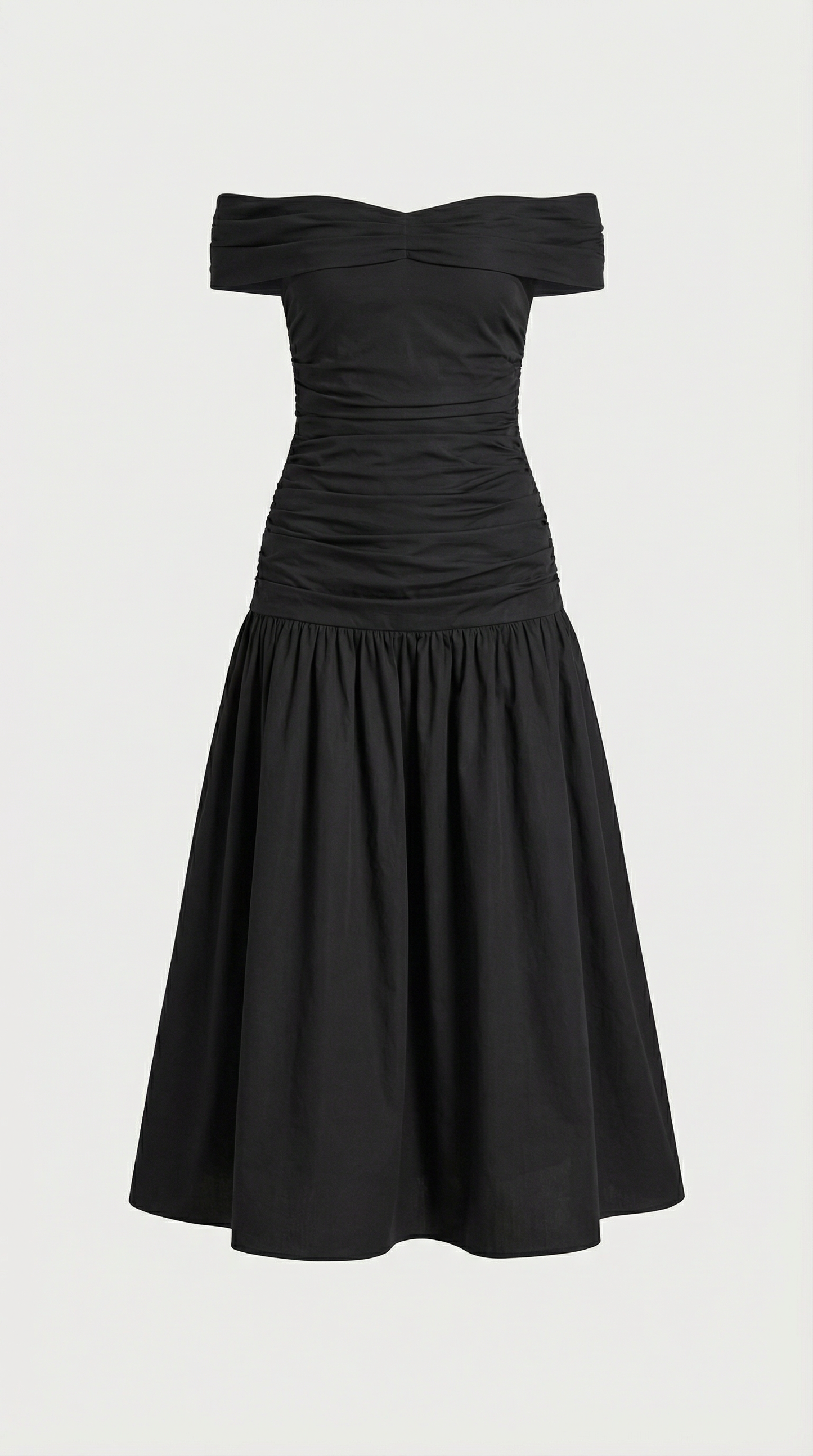 Ligne - Contrasting Voluminous A-line Dress with Architectural Fold-Over Neckline