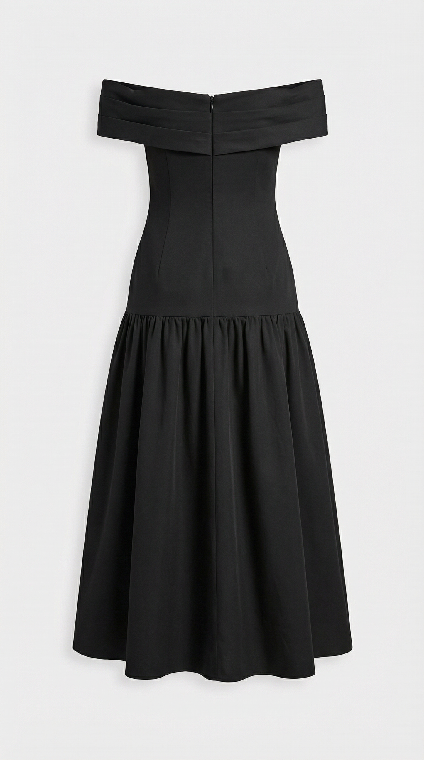 Ligne - Contrasting Voluminous A-line Dress with Architectural Fold-Over Neckline