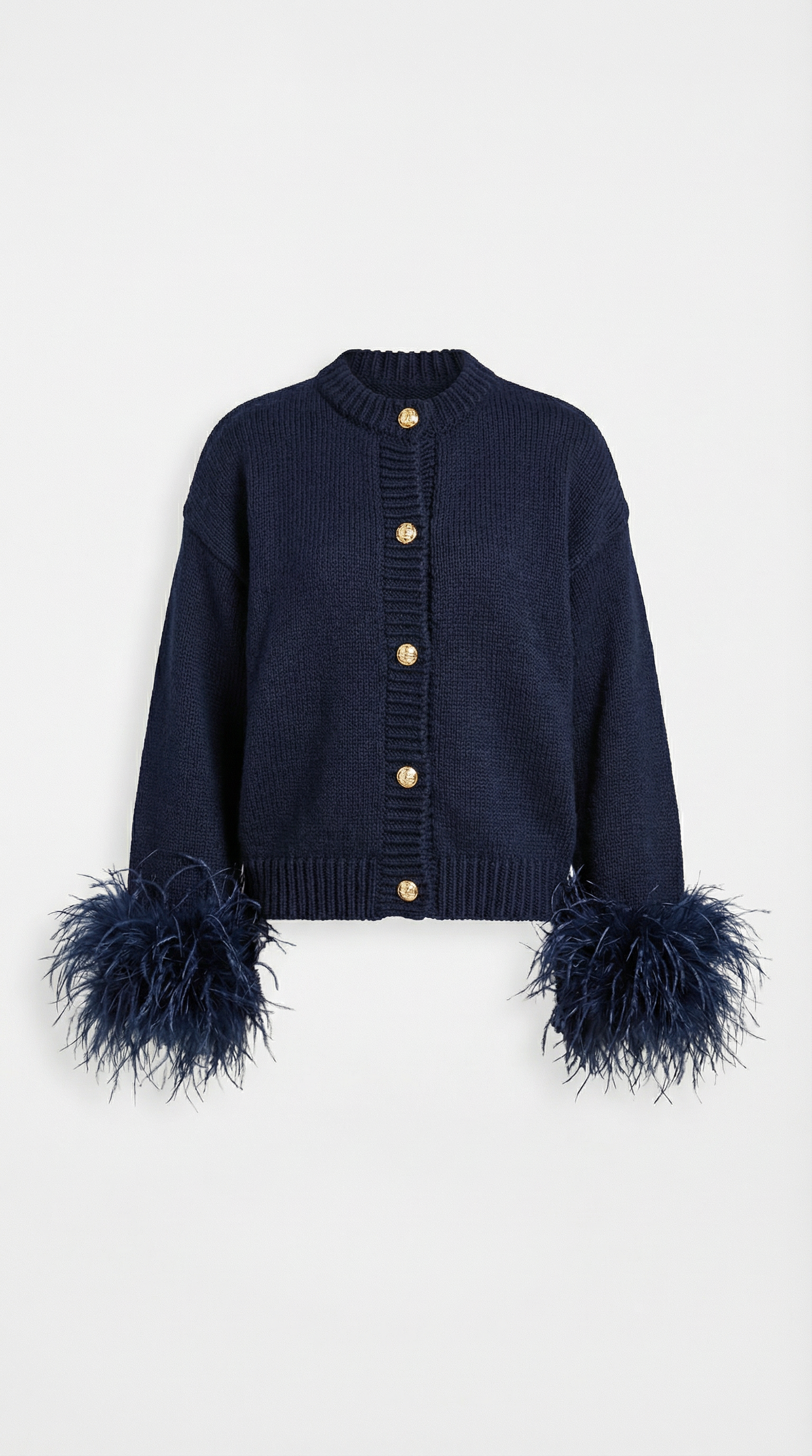 Lune - Feather-Trimmed Cotton Knit Cardigan Dark Blue