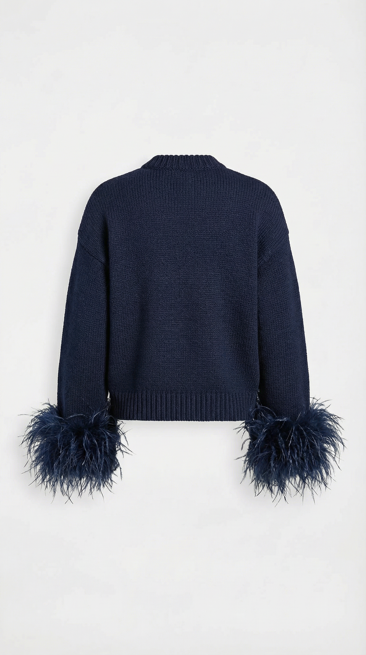 Lune - Feather-Trimmed Cotton Knit Cardigan Dark Blue