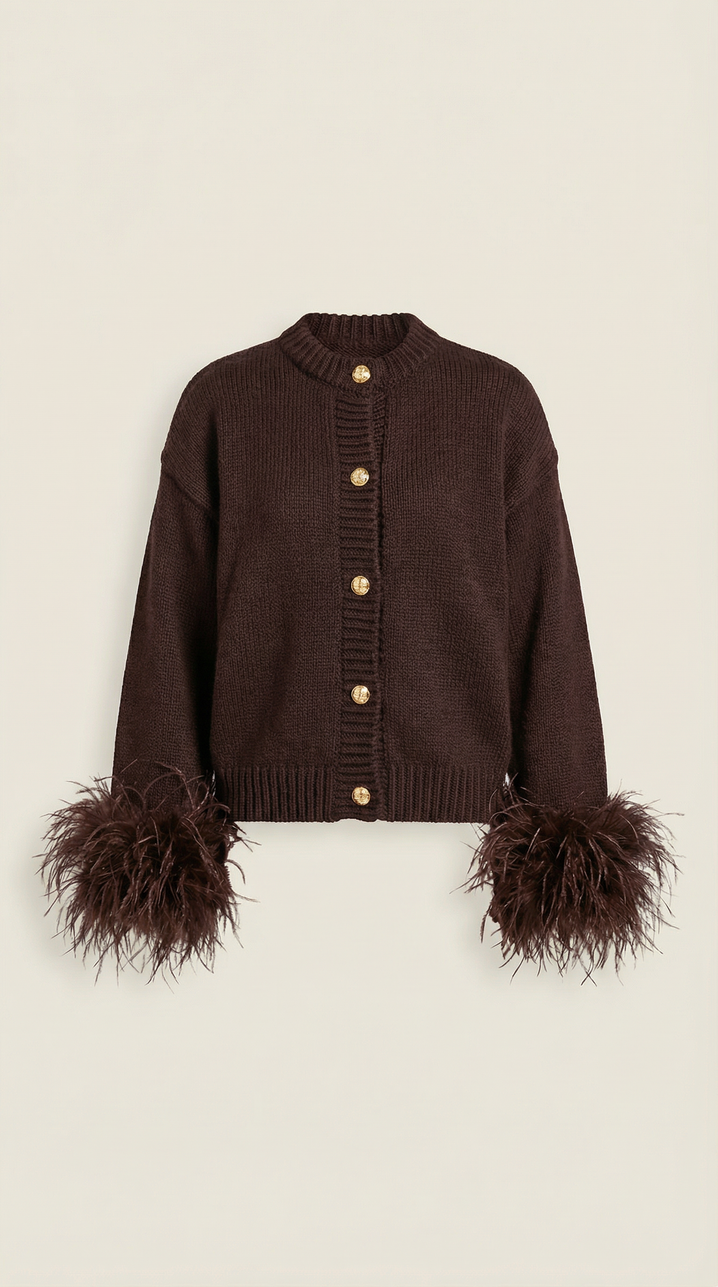 Lune - Feather-Trimmed Cotton Knit Cardigan Dark Brown