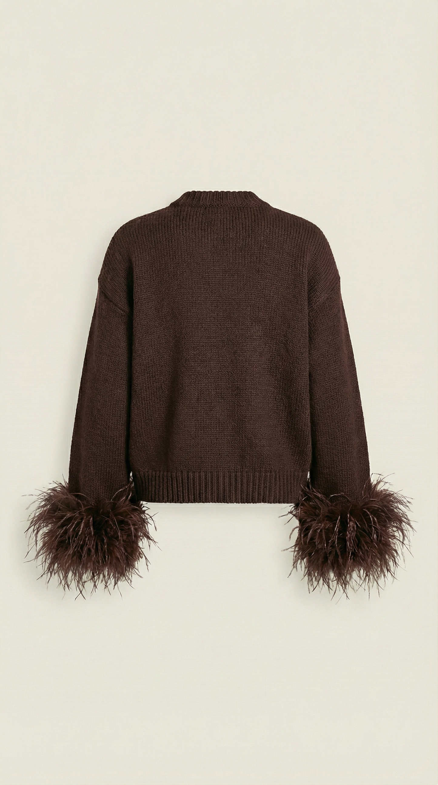 Lune - Feather-Trimmed Cotton Knit Cardigan Dark Brown