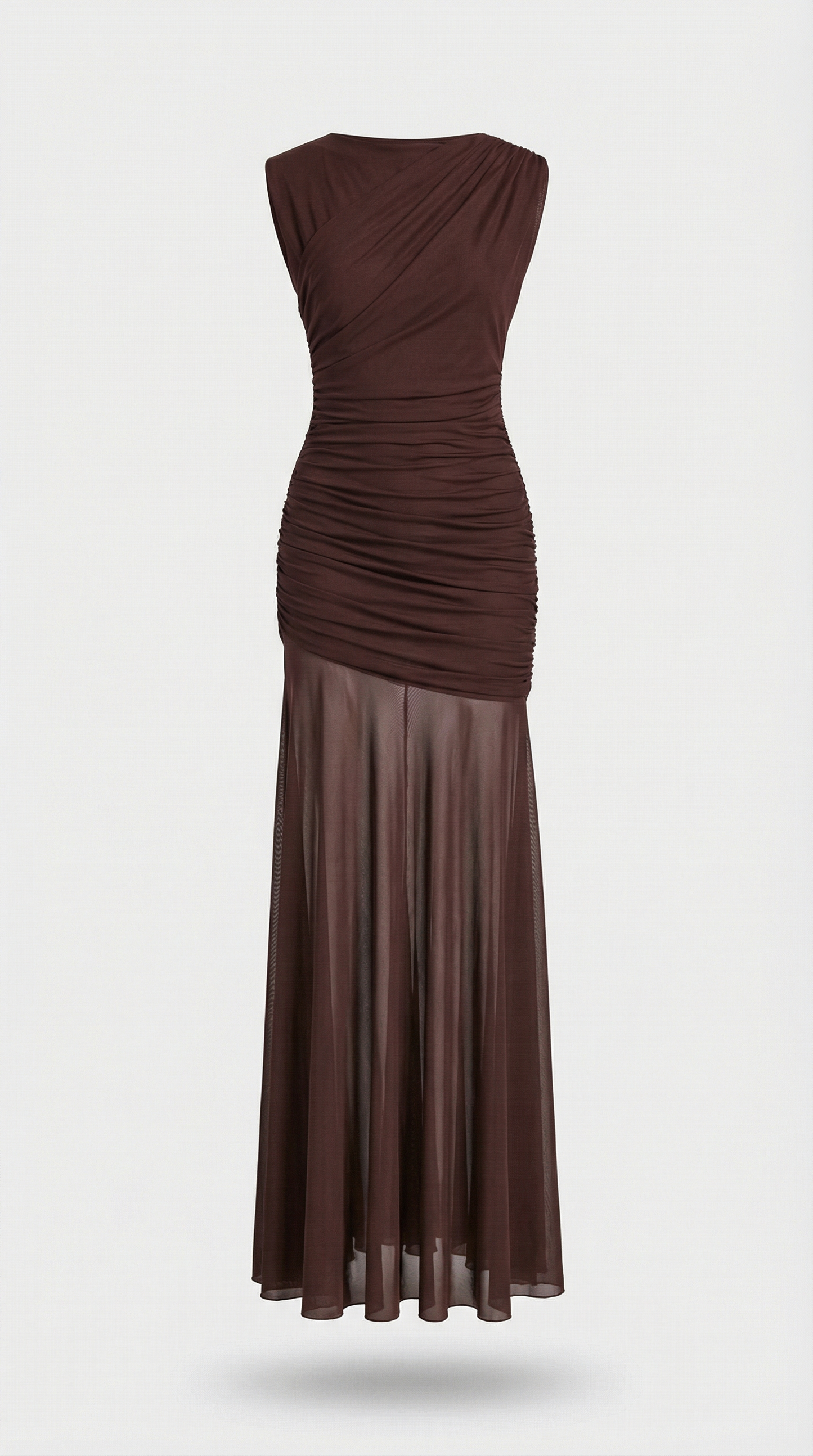 Clair - Minimalist Pleated Sculptural Long Dress Brown