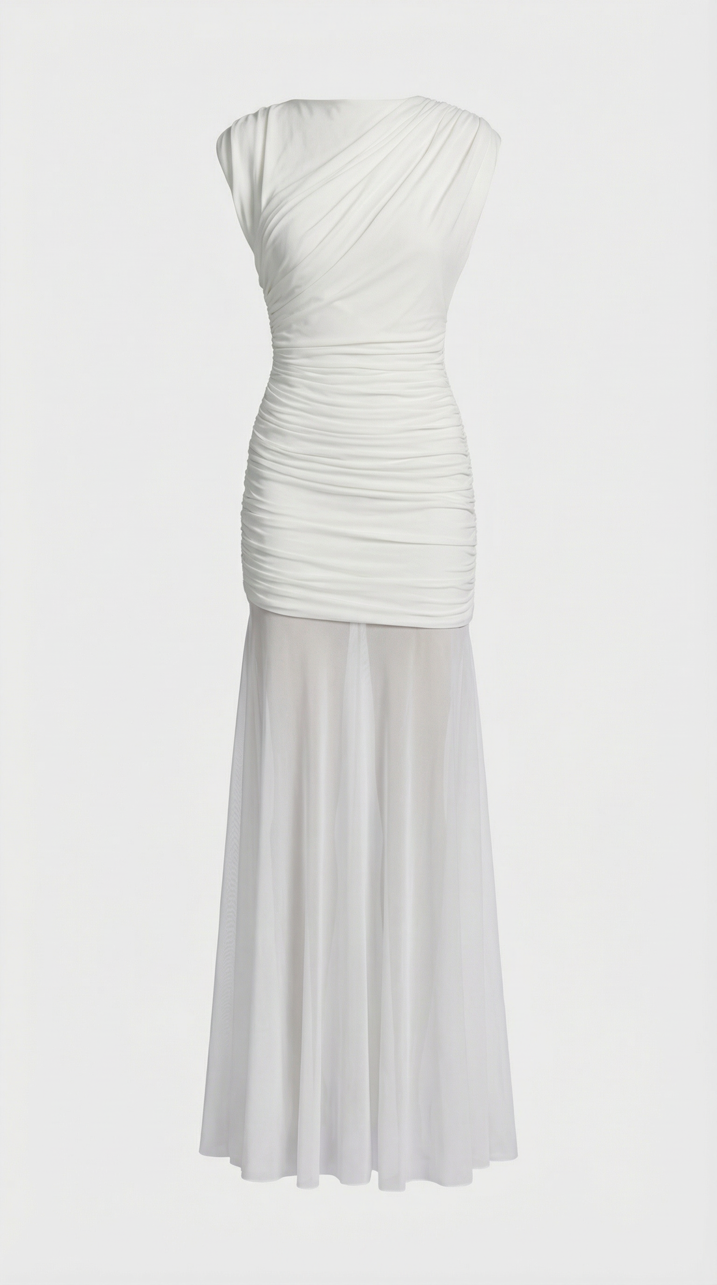 Clair - Minimalist Pleated Sculptural Long Dress White