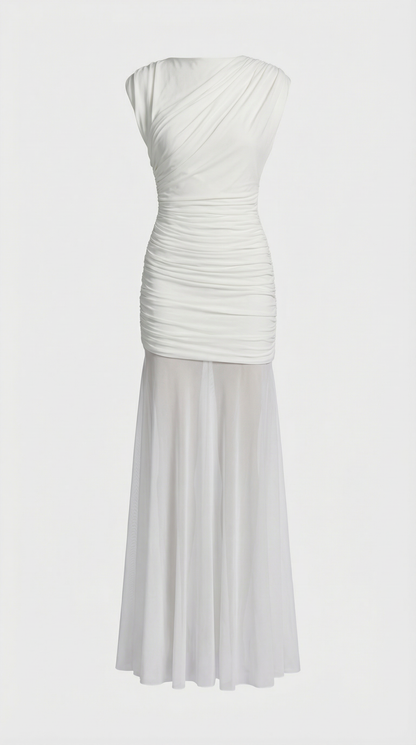 Clair - Minimalist Pleated Sculptural Long Dress White
