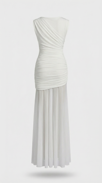 Clair - Minimalist Pleated Sculptural Long Dress White