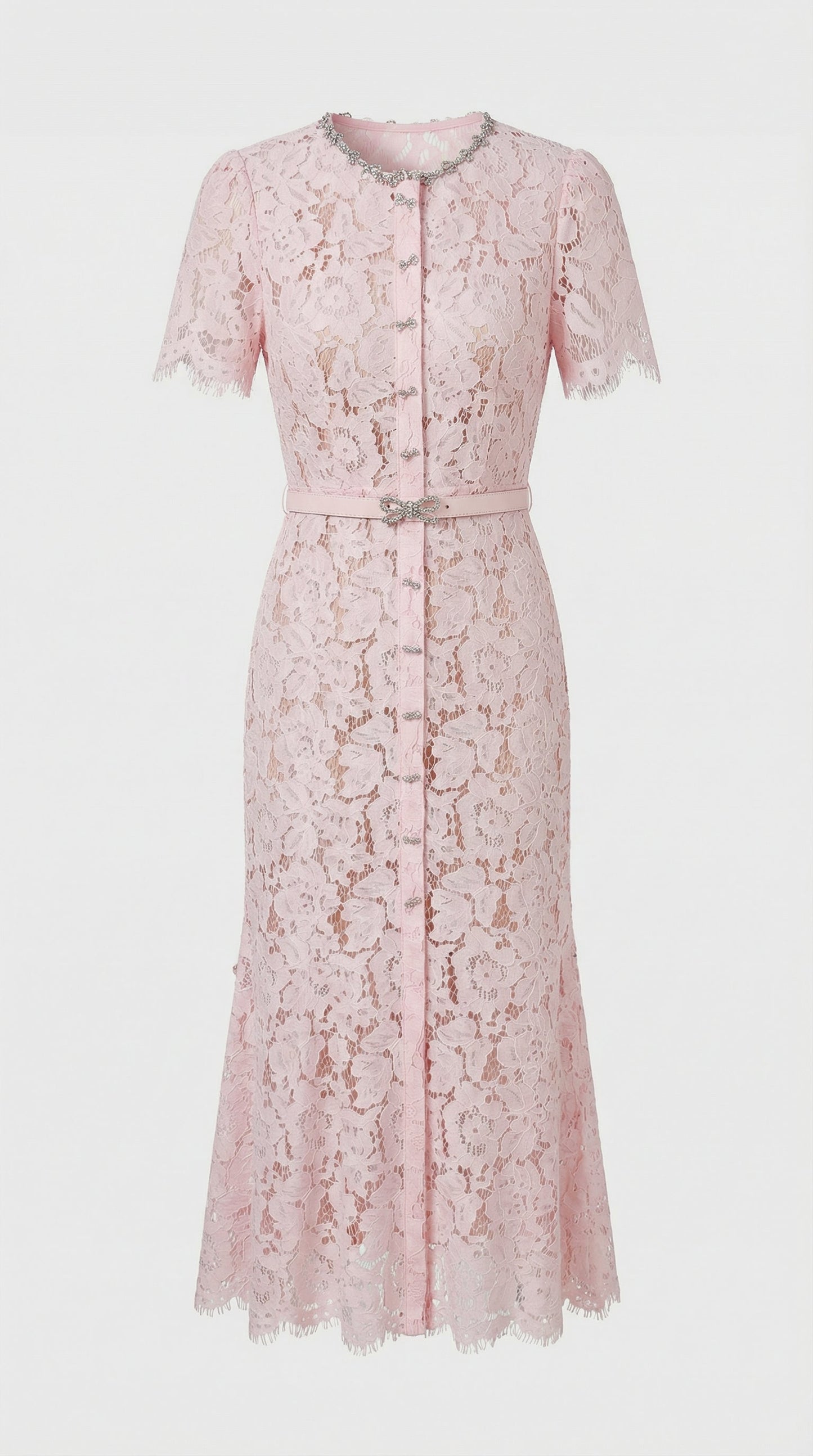 Nory - Elegant Pink Lace Fish-Tail Evening Gown
