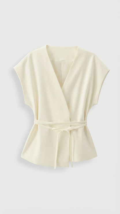 Epure - V-Neck Belted Sleeveless Top Ivory