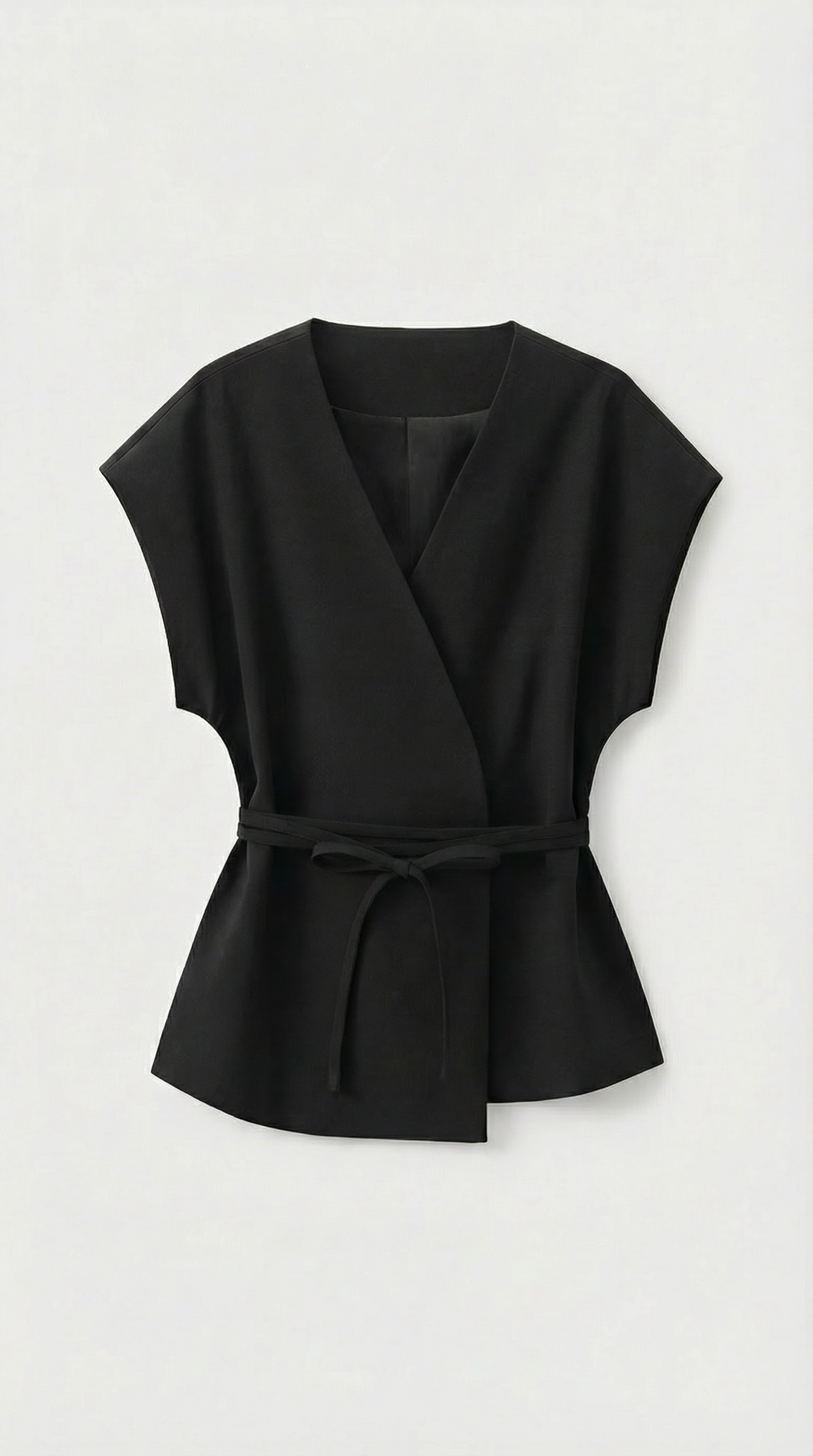 Epure - V-Neck Belted Sleeveless Top Black