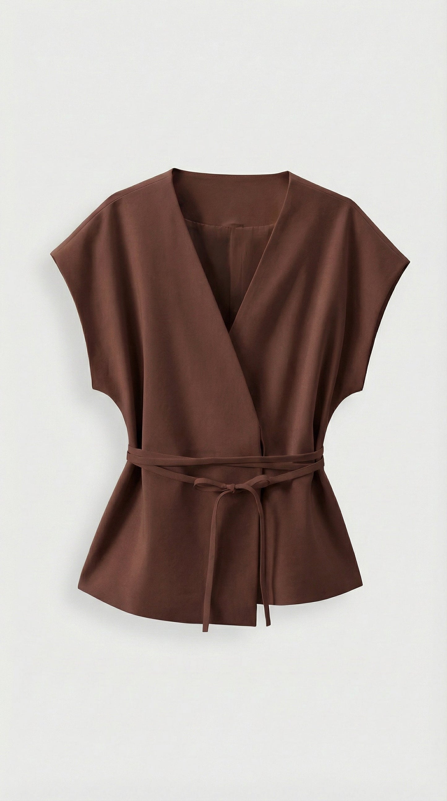 Epure - V-Neck Belted Sleeveless Top Brown