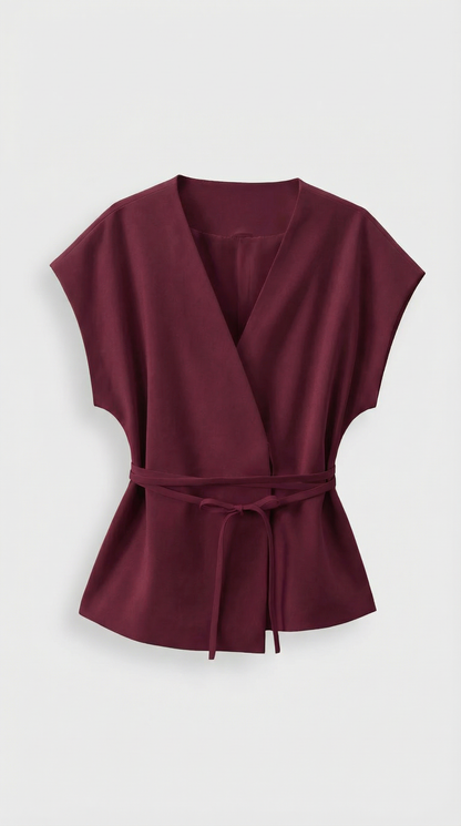 Epure - V-Neck Belted Sleeveless Top Burgundy