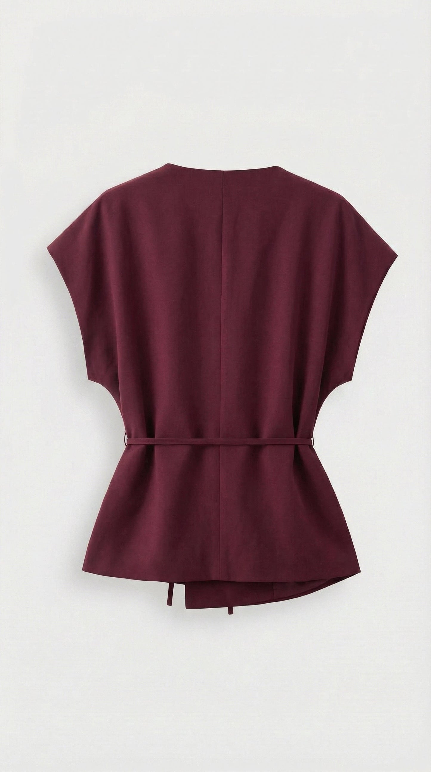 Epure - V-Neck Belted Sleeveless Top Burgundy