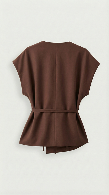 Epure - V-Neck Belted Sleeveless Top Brown