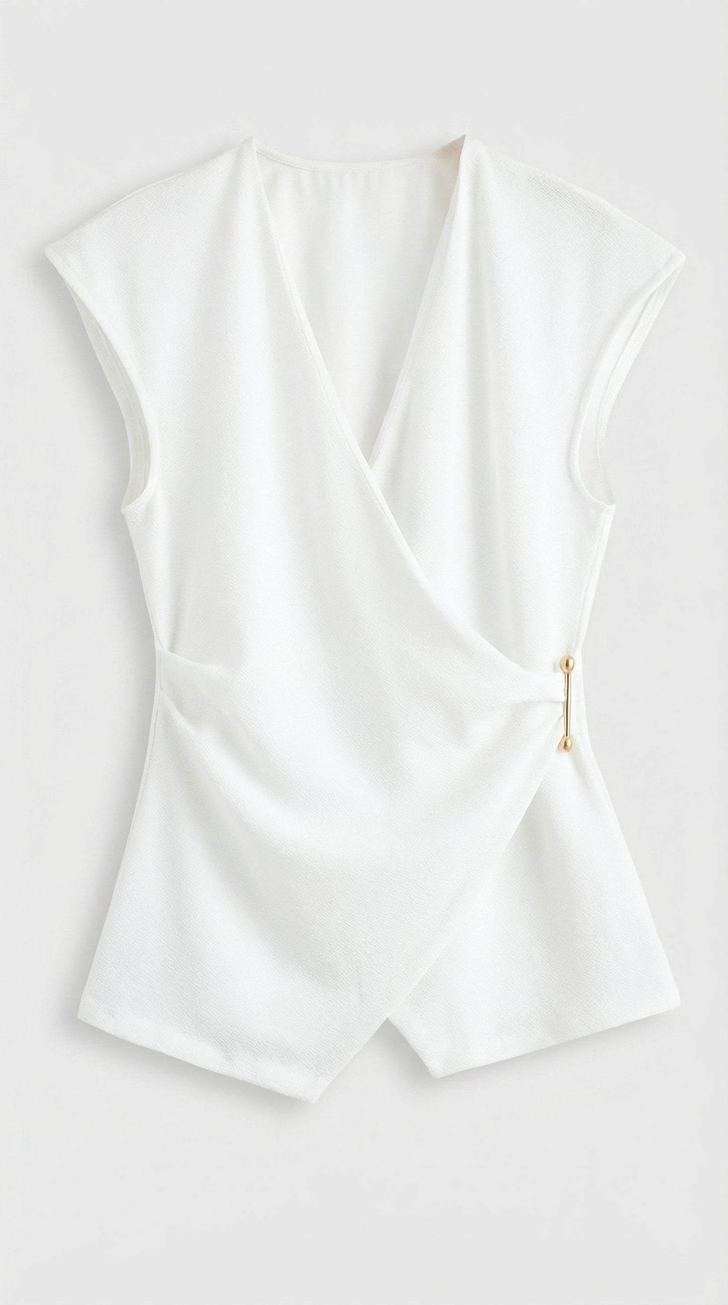 Liora - Ruched Pin-Accent Minimalist Top White