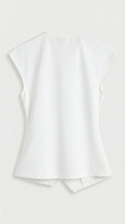 Liora - Ruched Pin-Accent Minimalist Top White