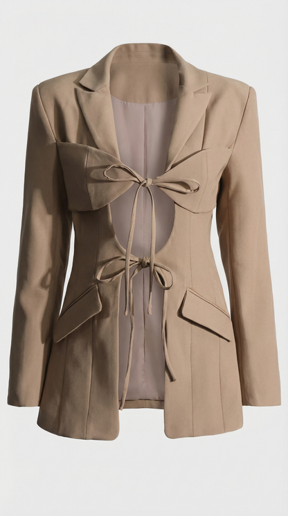 Valier - Architectural Cut-Out Lace-Up Blazer Top Beige