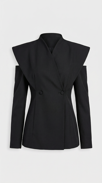 Aise - Avant-Garde Sculptural Cut-Out Blazer Black
