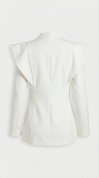 Aise - Avant-Garde Sculptural Cut-Out Blazer White