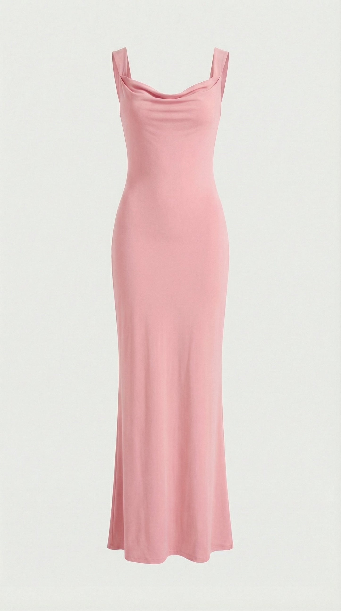 Essa - Sexy Bow Backless Cowl-Neck Maxi Dress Pink