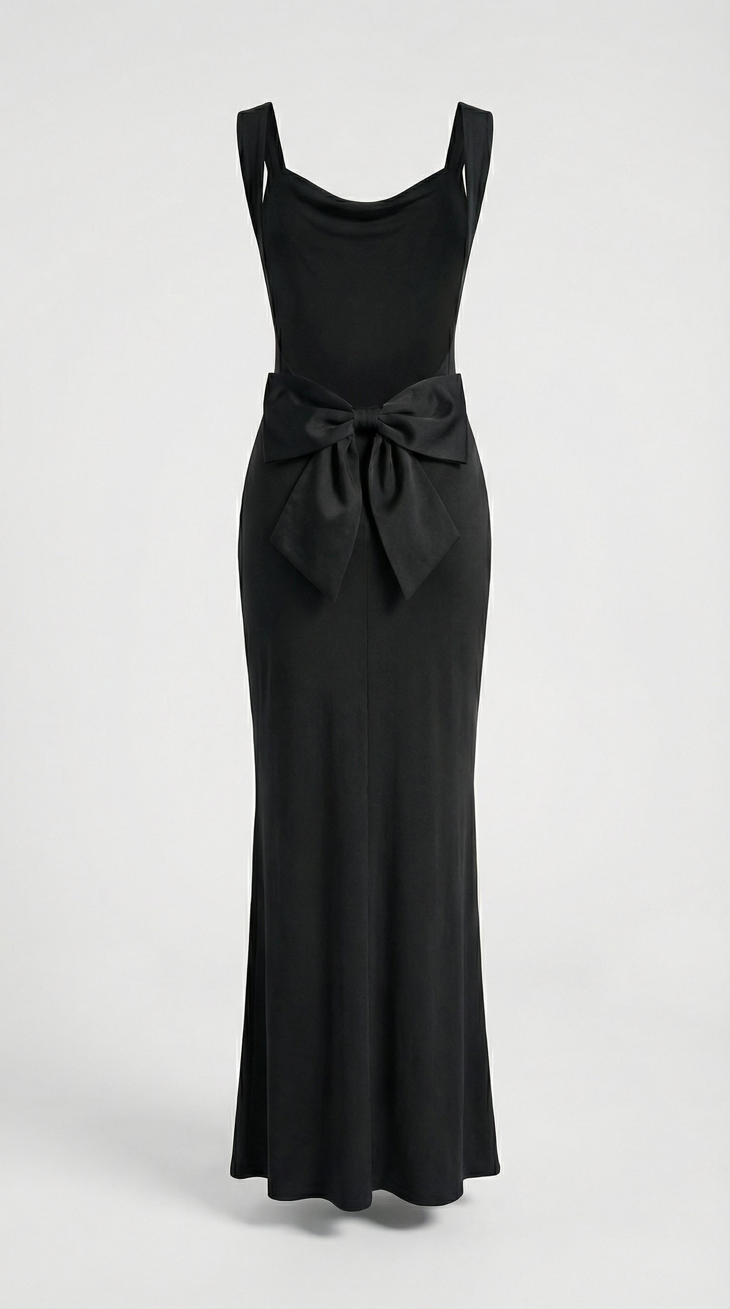 Essa - Sexy Bow Backless Cowl-Neck Maxi Dress Black