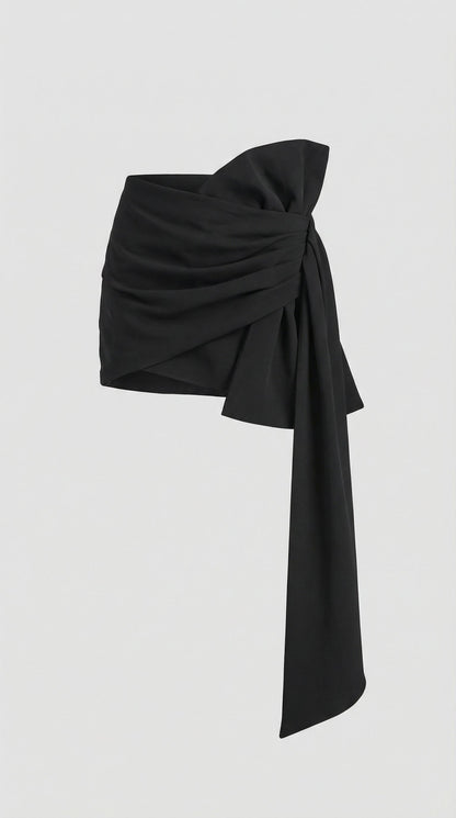 Sculpta - Niche French Temperament Pleated Bow Skirt Black